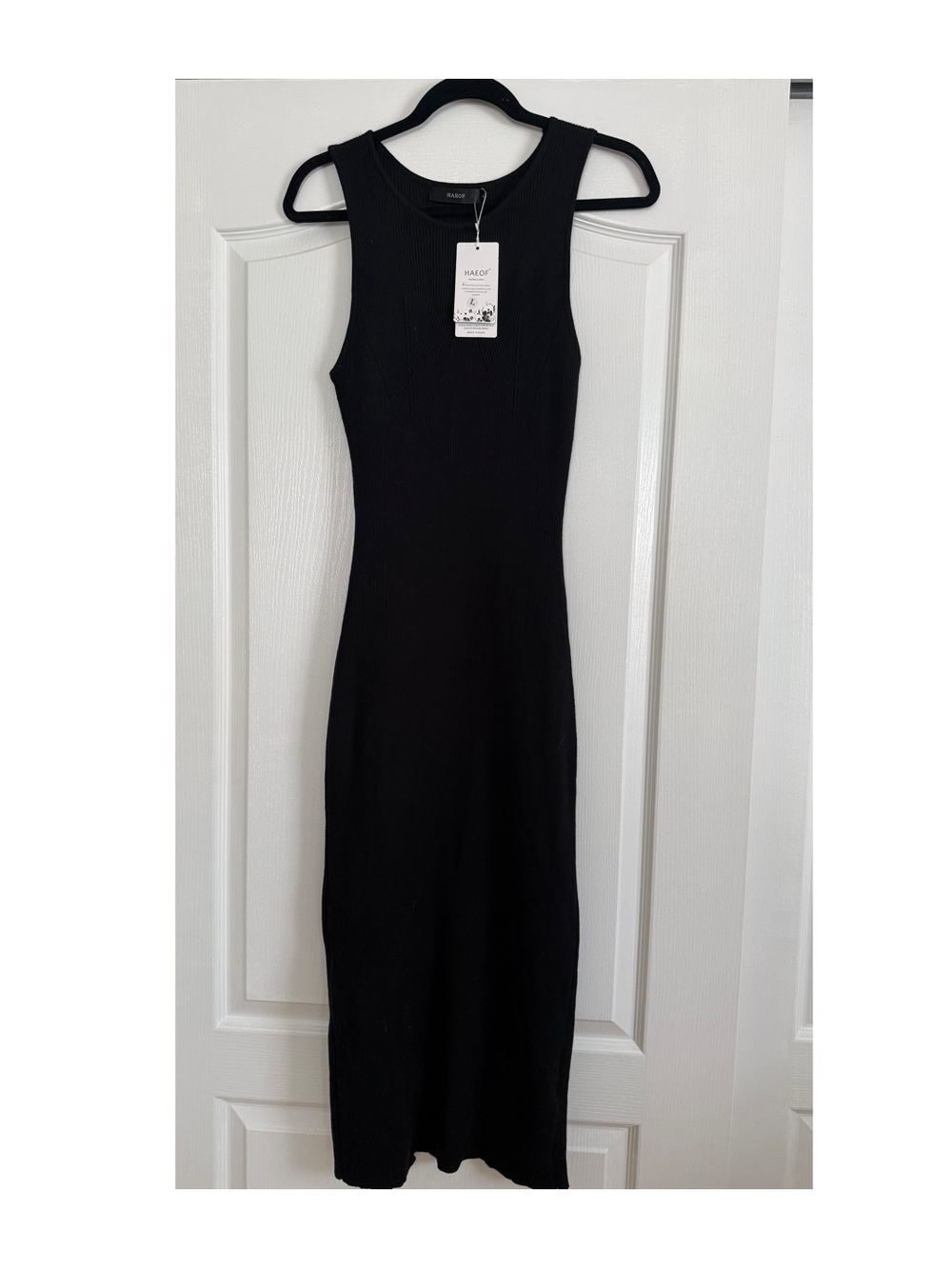 Haeof Black Ribbed Stretch Bodycon Maxi Dress